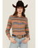Image #1 - Shyanne Women's Serape Striped Print Long Sleeve Snap Flannel Shirt, Navy, hi-res