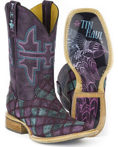 Tin Haul Women's Chevron Eagle Sole Cowgirl Boots - Square Toe, Purple, hi-res