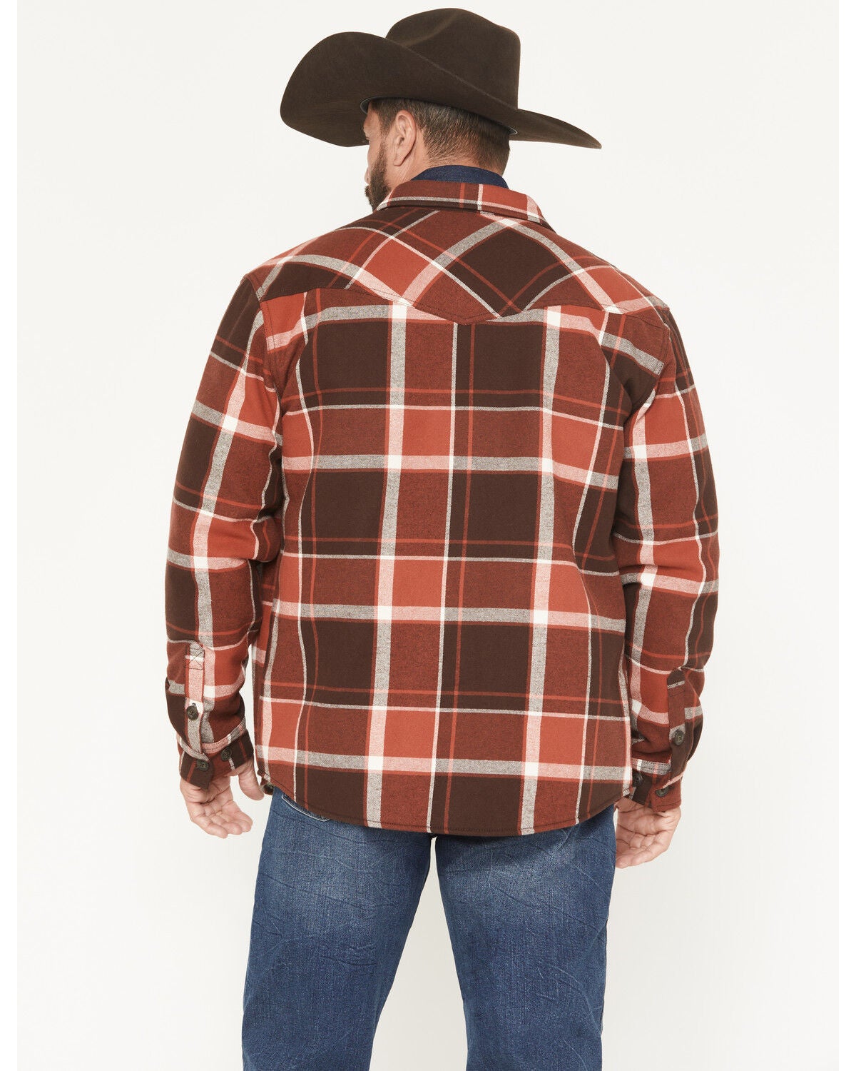 Image #4 - Cody James Men's Baxter Sherpa Lined Plaid Print Flannel Shirt Jacket, Rust Copper, hi-res