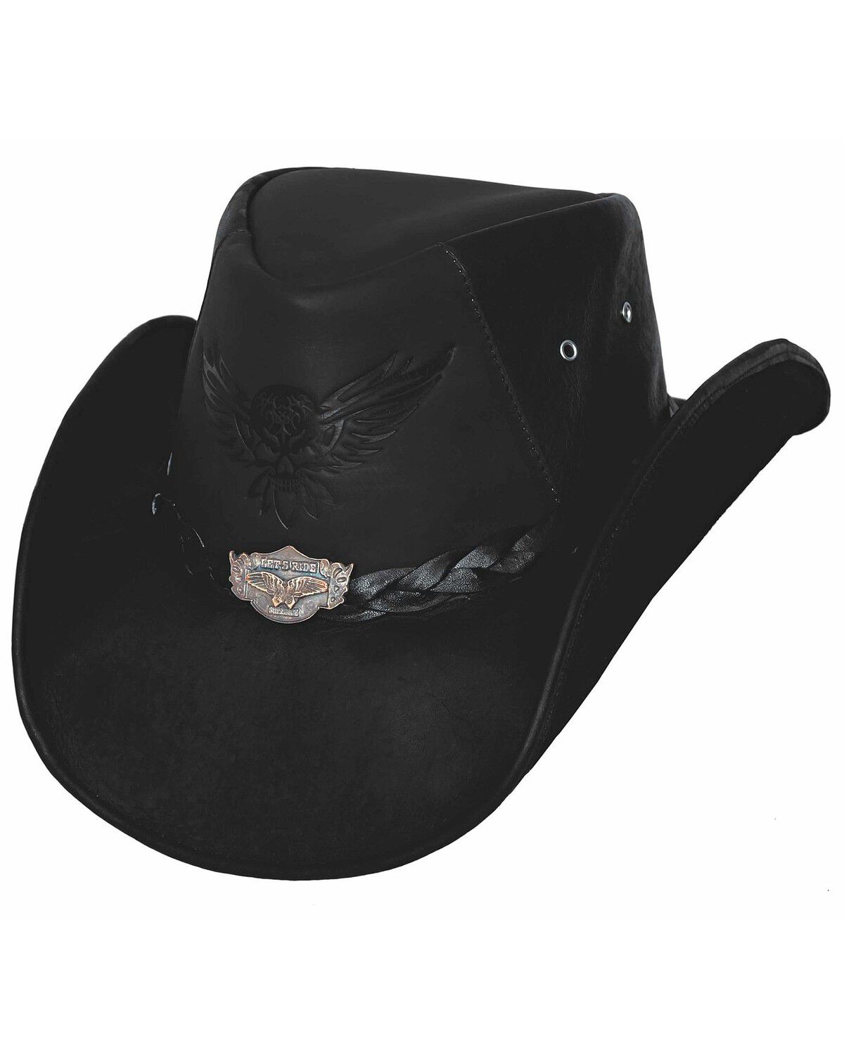 Bullhide Men's King of the Road Top Grain Leather Hat, Black, hi-res