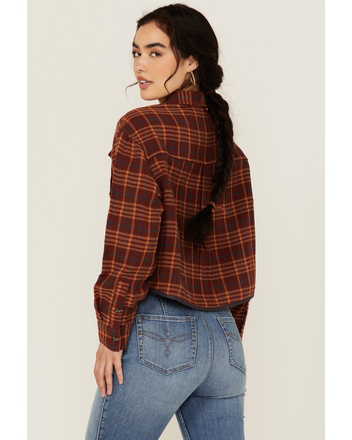 Image #4 - Cleo + Wolf Women's Chelsea Plaid Print Long Sleeve Button-Down Cropped Shirt, Brandy Brown, hi-res