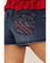Image #4 - Shyanne Women's States Americana Embroidered High Rise 1/2 Shorts, Dark Medium Wash, hi-res