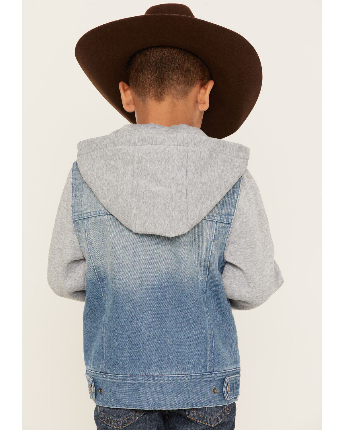 Image #4 - Urban Republic Boys' Medium Wash Denim Vest Layered Hooded Zip Sweatshirt, , hi-res