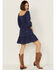 Image #4 - Jolt Women's Rouched Front Embroidered Mini Dress, Navy, hi-res