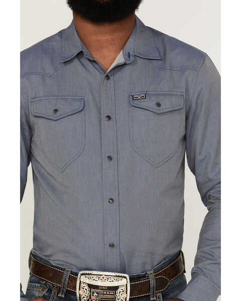 Image #3 - Kimes Ranch Men's Tucson Solid Herringbone Snap Western Shirt , Indigo, hi-res