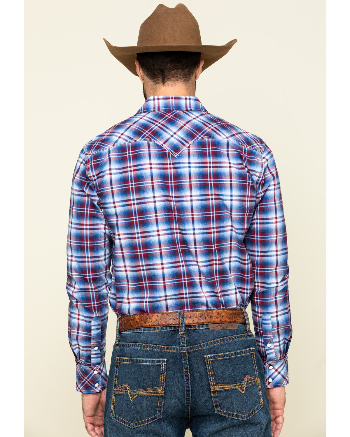 Image #2 - Rock & Roll Denim Men's Ombre Crinkle Plaid Long Sleeve Western Shirt, Blue, hi-res