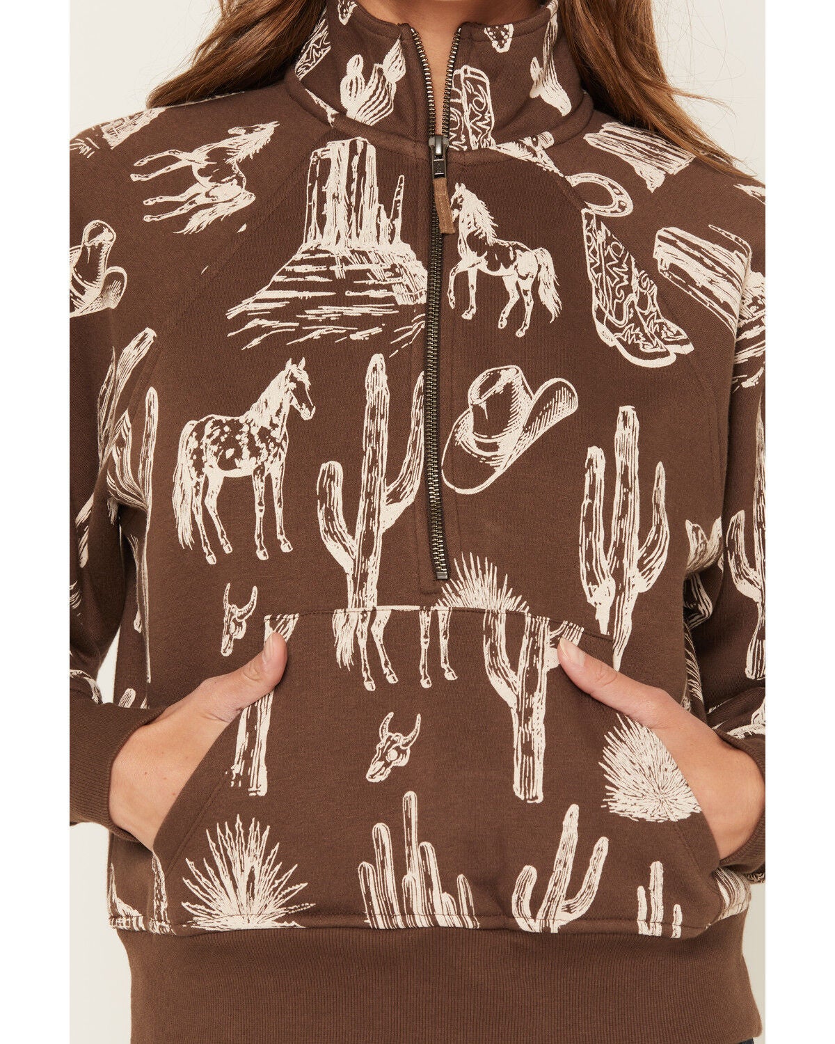 Image #3 - Shyanne Women's Kate Conversation Print 1/2 Zip Pullover, Mahogany, hi-res