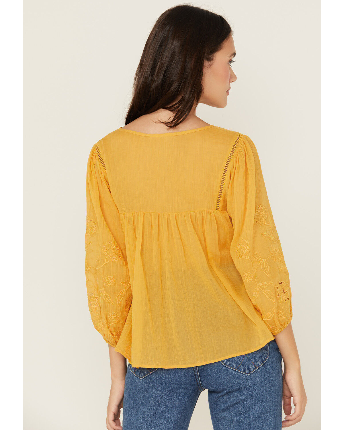 Image #4 - Cleo + Wolf Women's Floral Embroidered Long Sleeve Peasant Top, Yellow, hi-res