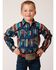 Image #1 - Roper Boys' Vintage Style Vertical Southwestern Print Long Sleeve Snap Western Shirt , Blue, hi-res
