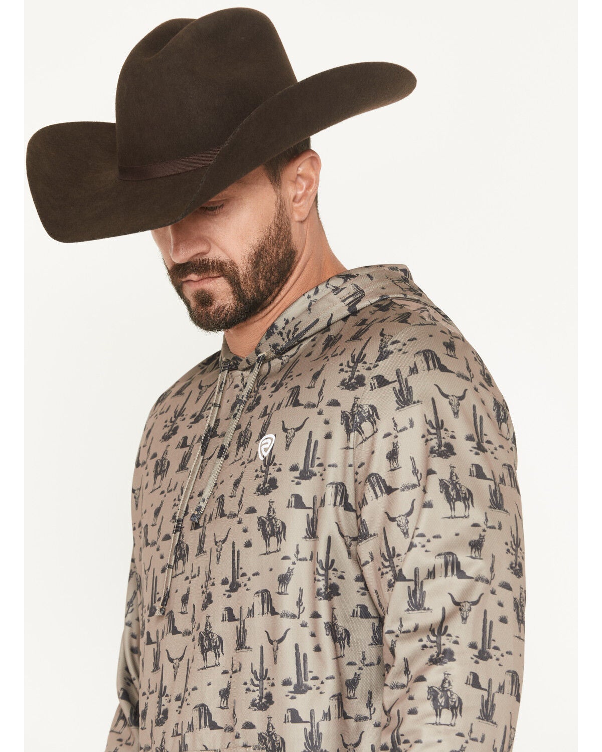 Image #2 - Rock & Roll Denim Men's Novelty Print Performance Hooded Sweatshirt, Taupe, hi-res