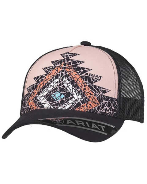 Ariat Women's Pink Diamond Southwestern Print Mesh-Back Ball Cap , Pink, hi-res