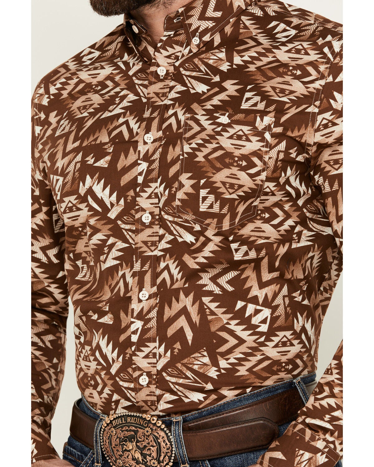 Image #3 - RANK 45&reg; Men's Hopewood Abstract Southwestern Print Long Sleeve Button-Down Stretch Western Shirt, Rust Copper, hi-res