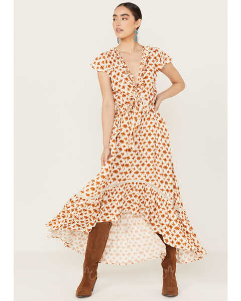 Image #1 - Beyond The Radar Women's Ikat Print Picnic Dress, Mustard, hi-res