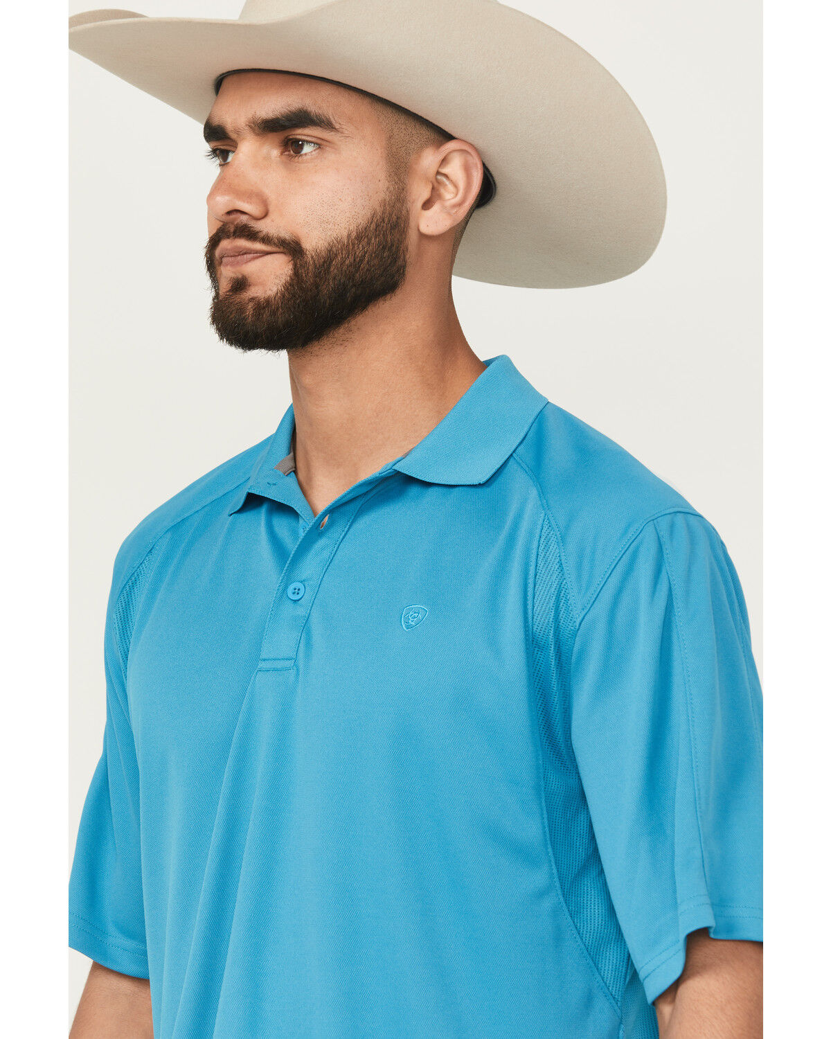 Image #2 - Ariat Men's AC Solid Short Sleeve Button-Down Polo Shirt, Teal, hi-res