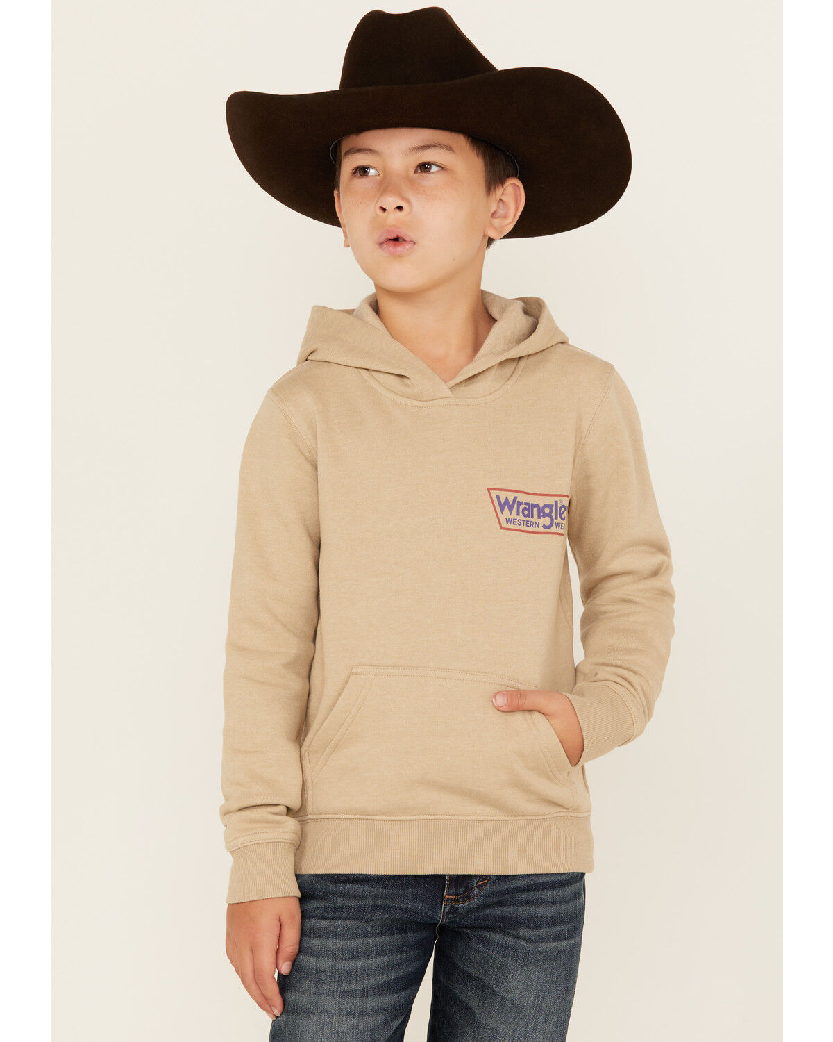 Image #2 - Wrangler Boys' Logo Hooded Sweatshirt, Cream, hi-res