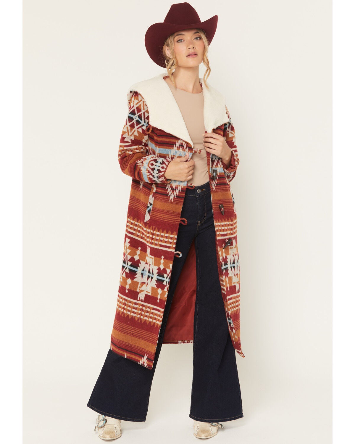 Image #1 - Panhandle Slim Women's Southwestern Print Hook & Loop Hooded Coat, Multi, hi-res