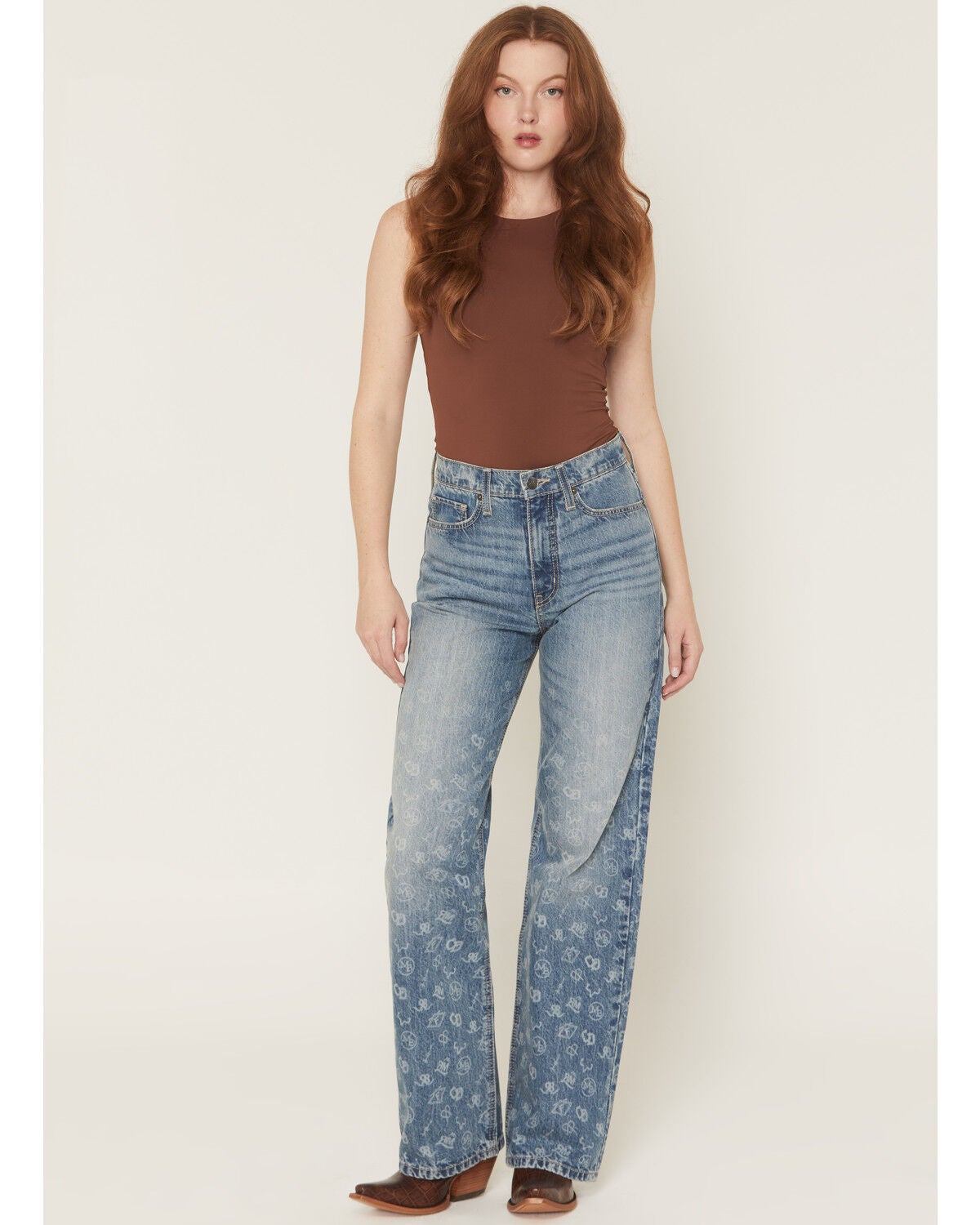 Cruel Girl Women's Medium Wash Casey High Rise Branded Straight Denim Jeans, Medium Wash, hi-res