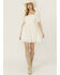 Image #1 - Rock & Roll Denim Women's Eyelet Short Sleeve Mini Dress, Cream, hi-res