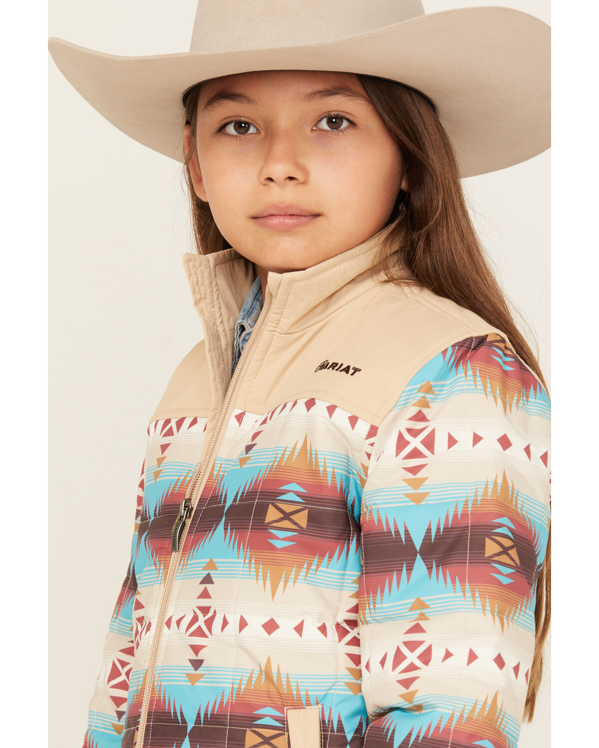 Image #2 - Ariat Girls' Southwestern Print Jacket, Tan, hi-res