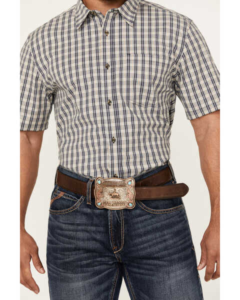 Image #3 - Cody James Men's Plaid Print Short Sleeve Button-Down Stretch Western Shirt , Navy, hi-res