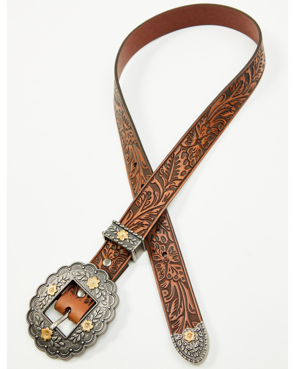 Image #2 - Shyanne Women's Ellery Floral Leather Belt, Brown, hi-res