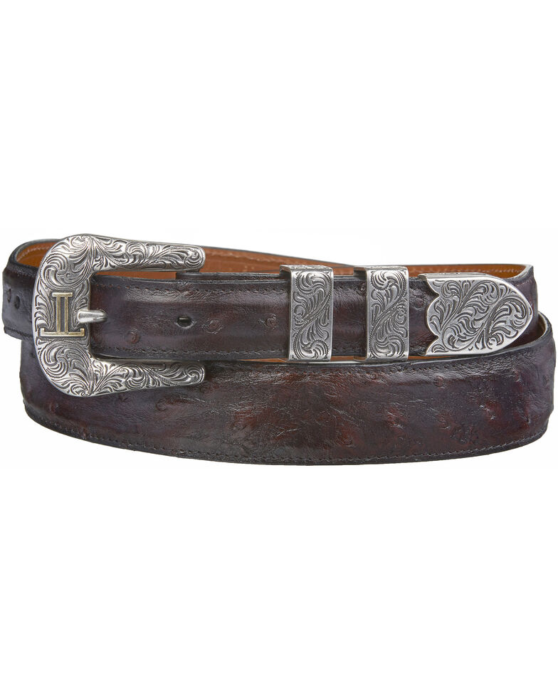 Lucchese Men's Black Cherry Full Quill Ostrich Leather Belt, Black Cherry, hi-res