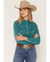 Image #1 - Wrangler Retro Women's Solid Long Sleeve Snap Denim Shirt, Turquoise, hi-res