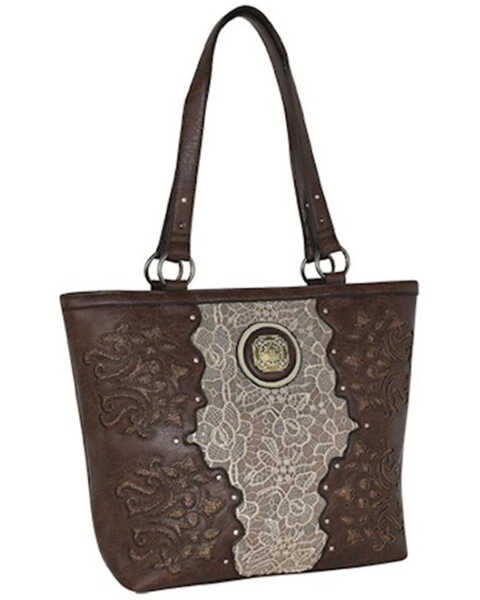 Image #1 - Justin Women's Lace Panel and Glitter Inlay Tote, Brown, hi-res