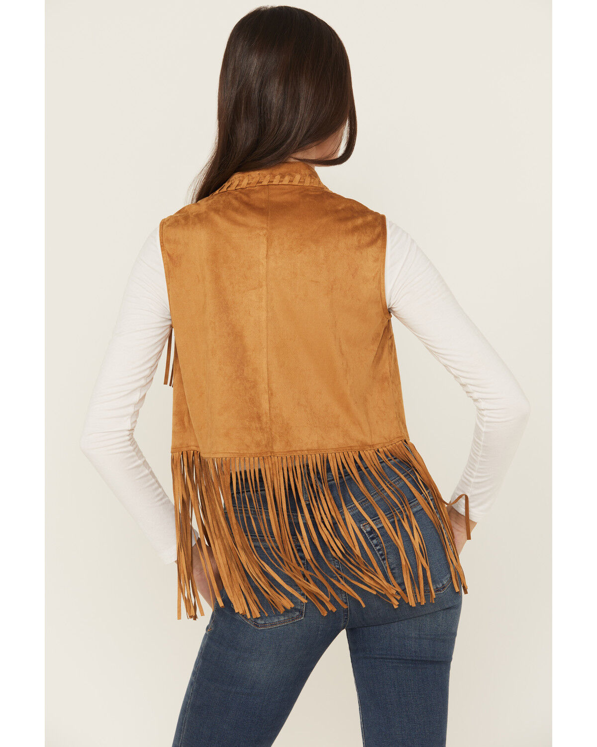 Image #4 - Wrangler X Lainey Wilson Women's Festival Fringe Faux Suede Vest, Brown, hi-res