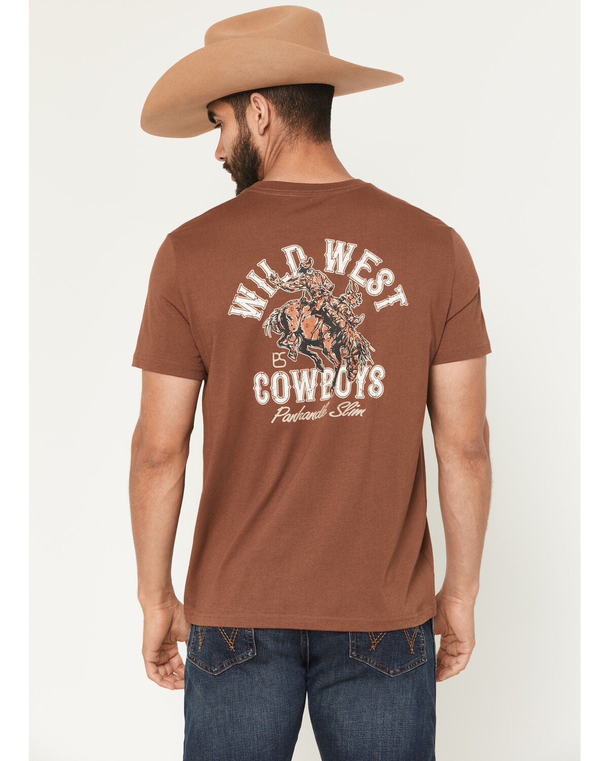 Panhandle Slim Men's Wild West Cowboys Short Sleeve Graphic T-Shirt, Brown, hi-res