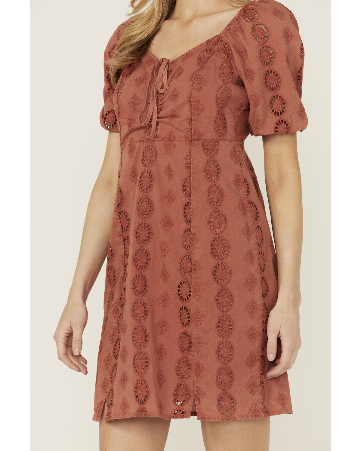 Image #3 - Shyanne Women's Eyelet Tie Front Mini Dress, Mauve, hi-res