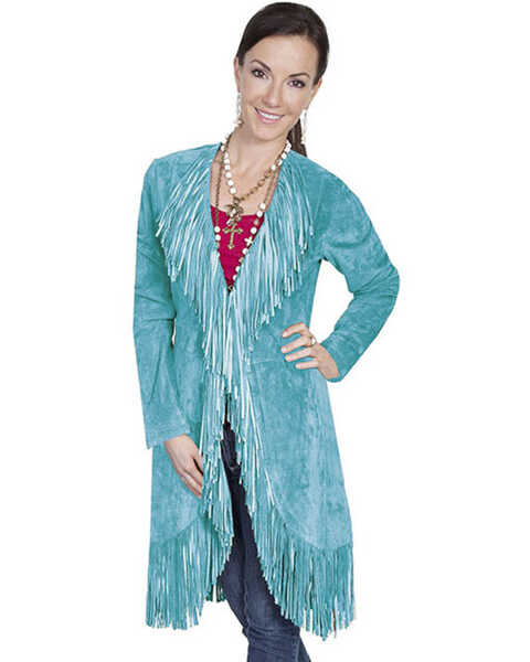 Image #1 - Scully Women's Boar Suede Fringed Maxi Coat, Turquoise, hi-res
