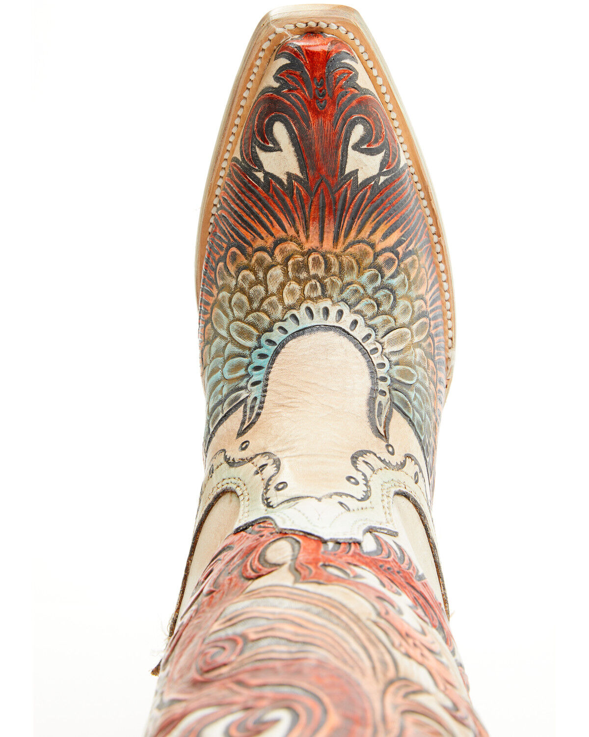 Image #6 - Corral Women's Fire Phoenix Hand Tooled And Painted Tall Western Boots - Snip Toe, White, hi-res