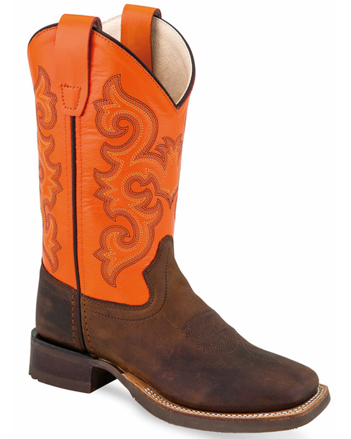 Image #1 - Old West Boys' Six Row Stitch Western Boots - Square Toe, Brown, hi-res