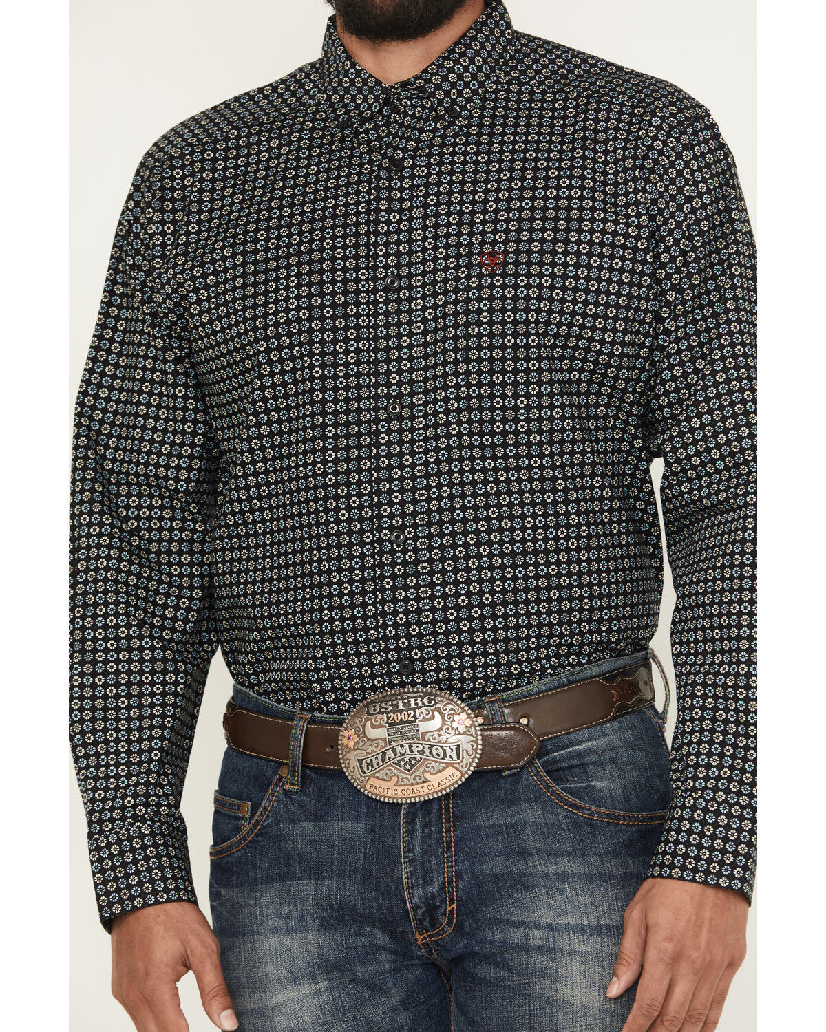 Image #3 - Ariat Men's Gustav Geo Print Long Sleeve Button-Down Western Shirt, Black, hi-res