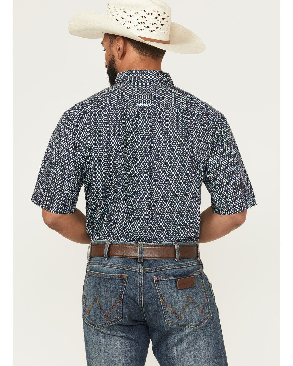 Image #4 - Ariat Men's Clark Geo Print Short Sleeve Button-Down Western Shirt, Navy, hi-res