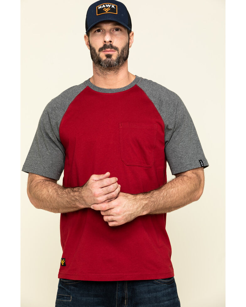 Hawx Men's Red Midland Short Sleeve Baseball Work T-Shirt , Red, hi-res
