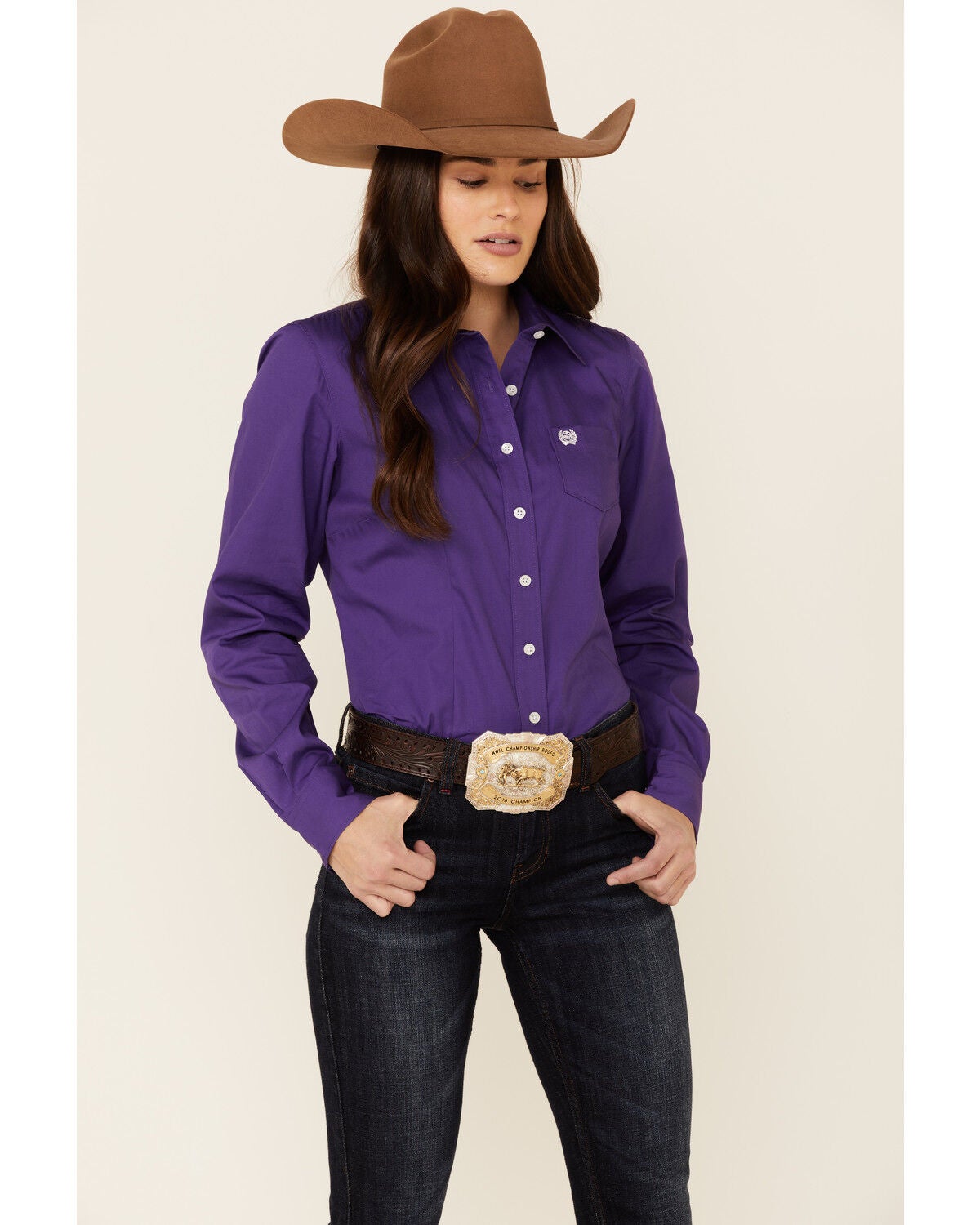 Image #1 - Cinch Women's Solid Purple Long Sleeve Button-Down Western Core Shirt, Purple, hi-res