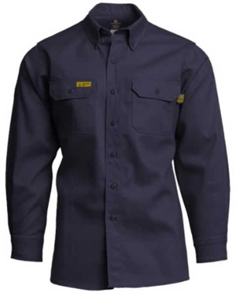 Lapco Men's FR Solid Navy Gold Label Long Sleeve Button Down Uniform Work Shirt, Navy, hi-res