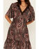 Image #3 - Shyanne Women's Crochet Trim Printed Short Sleeve Mini Dress, Chocolate, hi-res