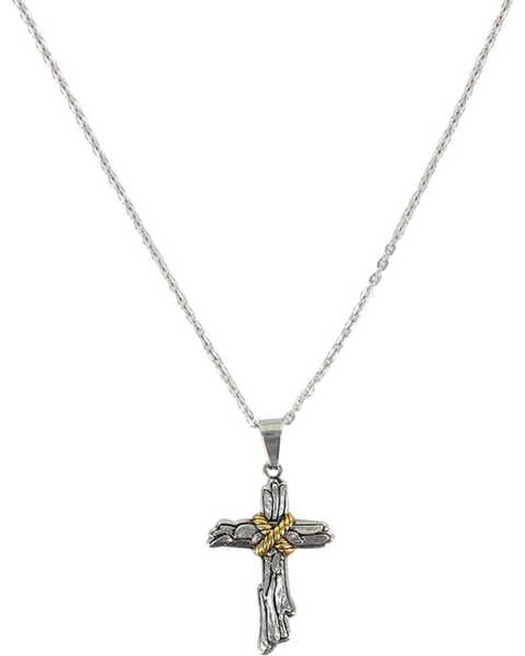  Moonshine Spirit Men's Roped Wood Cross Necklace, Silver, hi-res