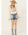 Image #1 - Cleo + Wolf Women's Helena Medium Wash Patch Pockets High Rise Denim Shorts, Medium Wash, hi-res
