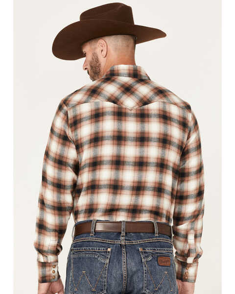 Image #4 - Wrangler Retro Men's Plaid Print Long Sleeve Snap Western Flannel Shirt , Brown, hi-res