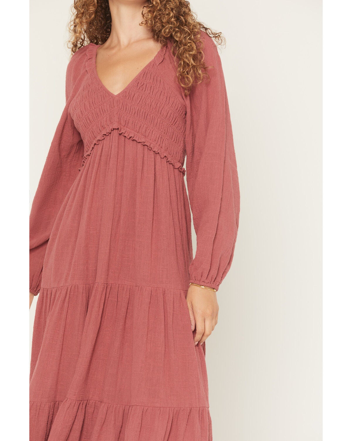 Image #3 - Yura Women's Long Sleeve Smocked Tiered Midi Dress, Rose, hi-res