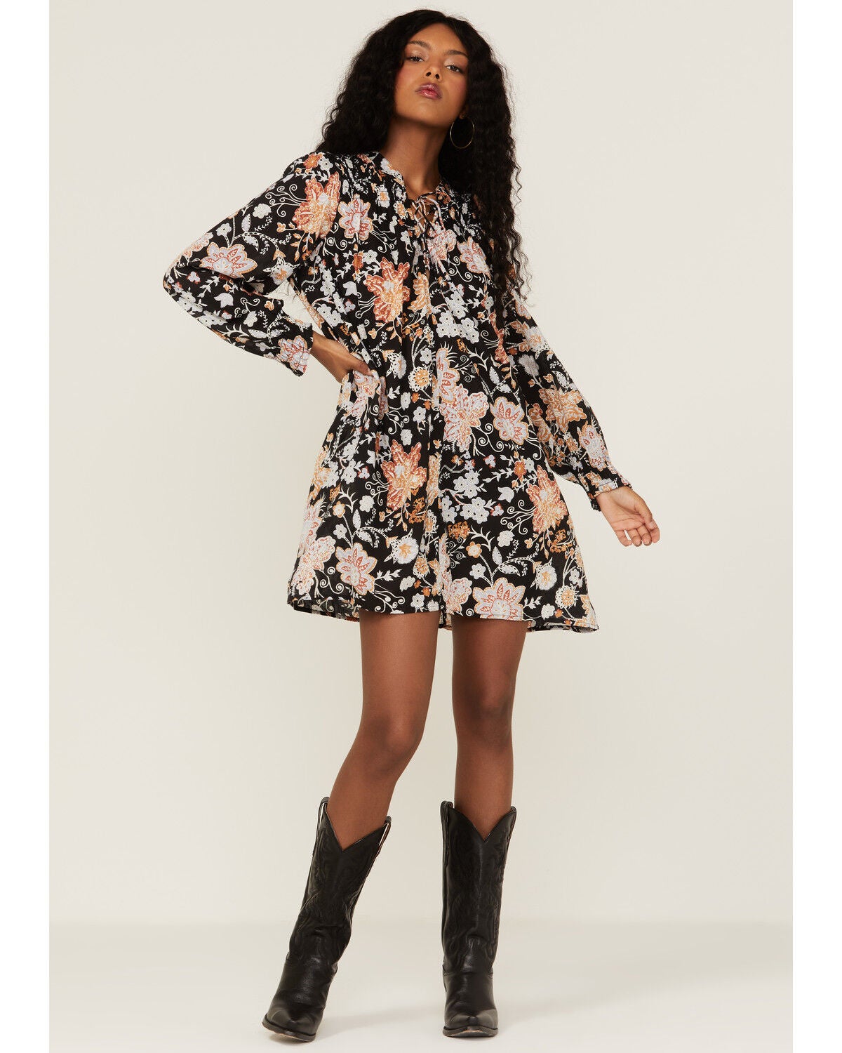 Revel Women's Floral A-Line Mini Dress, Black, hi-res