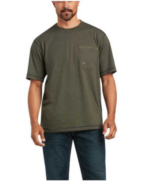 Ariat Men's Heather Sage Rebar Workman Reflective Flag Graphic Short Sleeve Work Pocket T-Shirt , Sage, hi-res