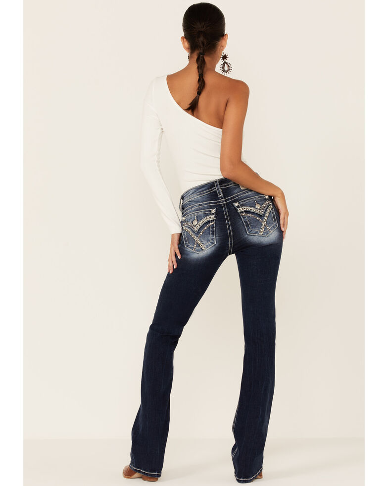 Miss Me Women's Leopard Chloe Bootcut Jeans, Dark Blue, hi-res