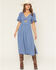 Image #1 - Angie Women's Floral Print Knot Short Sleeve Midi Dress, Blue, hi-res