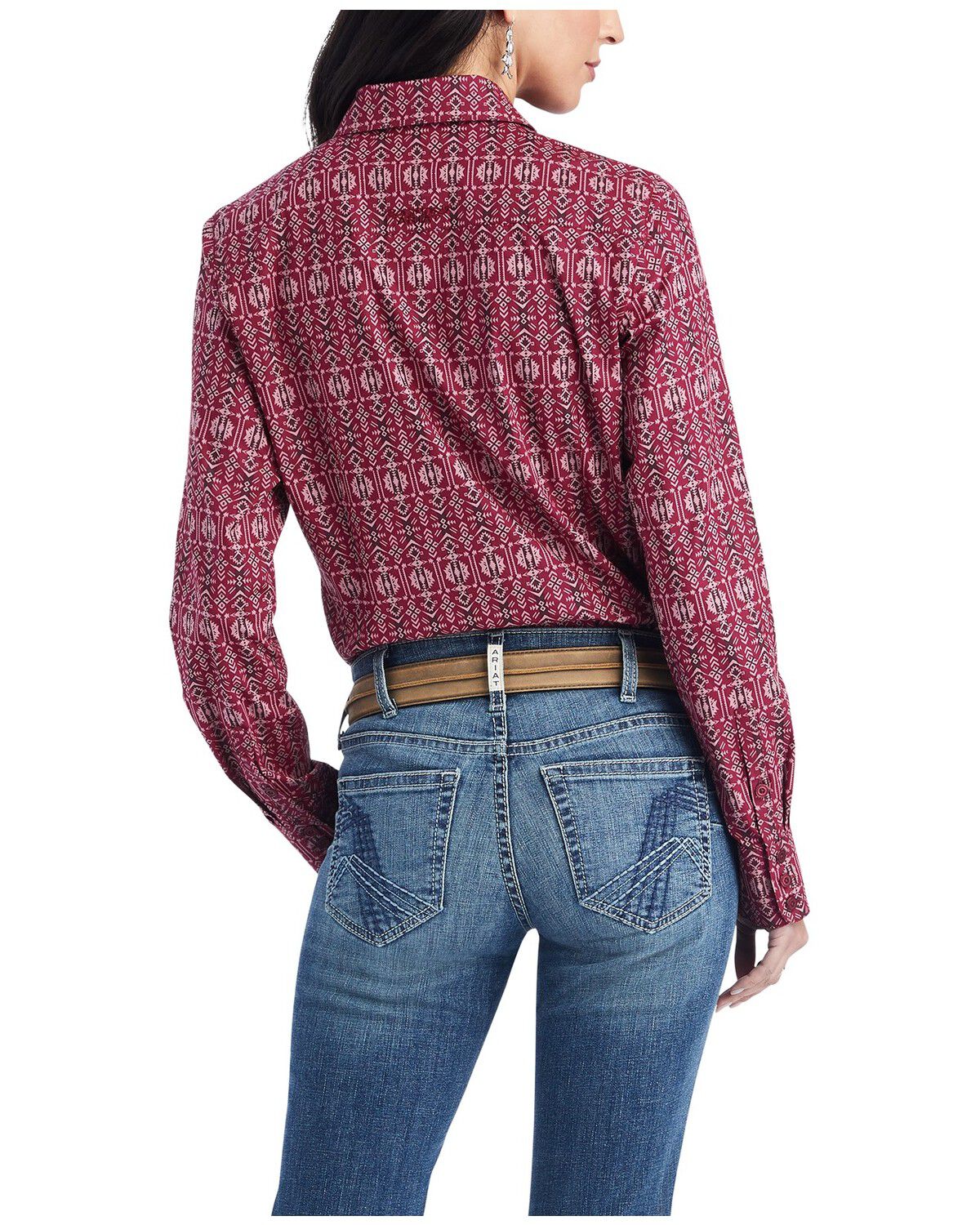 Image #2 - Ariat Women's Kirby Southwestern Stripe Print Long Sleeve Button-Down Stretch Western Shirt, Burgundy, hi-res