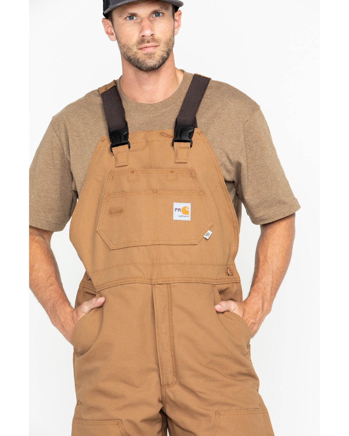 Carhartt Men's FR Duck Quilt-Lined Bib Overalls, Carhartt Brown, hi-res